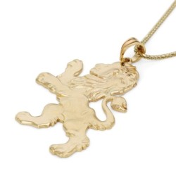 Grand Handcrafted 14K Yellow Gold Lion of Judah Pendant Necklace