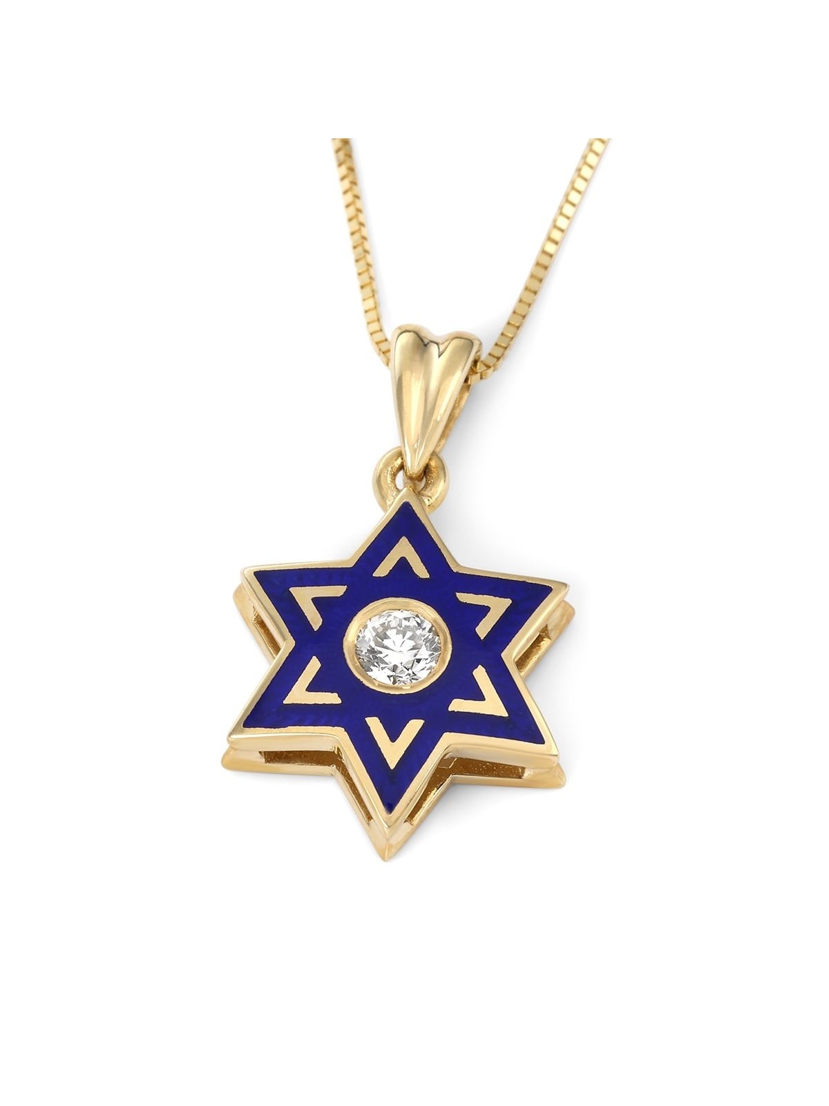 תליון ילדים דלוקס זהב צהוב 14K וכחול אמייל מגן דוד