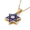 Deluxe 14K Yellow Gold & Blue Enamel Star of David Children's Pendant