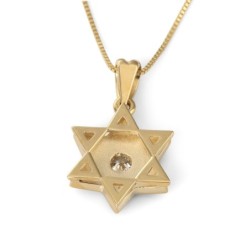 Deluxe 14K Yellow Gold & Blue Enamel Star of David Children's Pendant