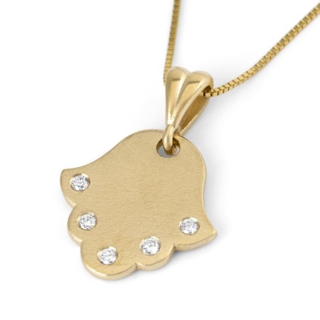 Collier pendentif Hamsa en or jaune 14 carats avec diamants blancs