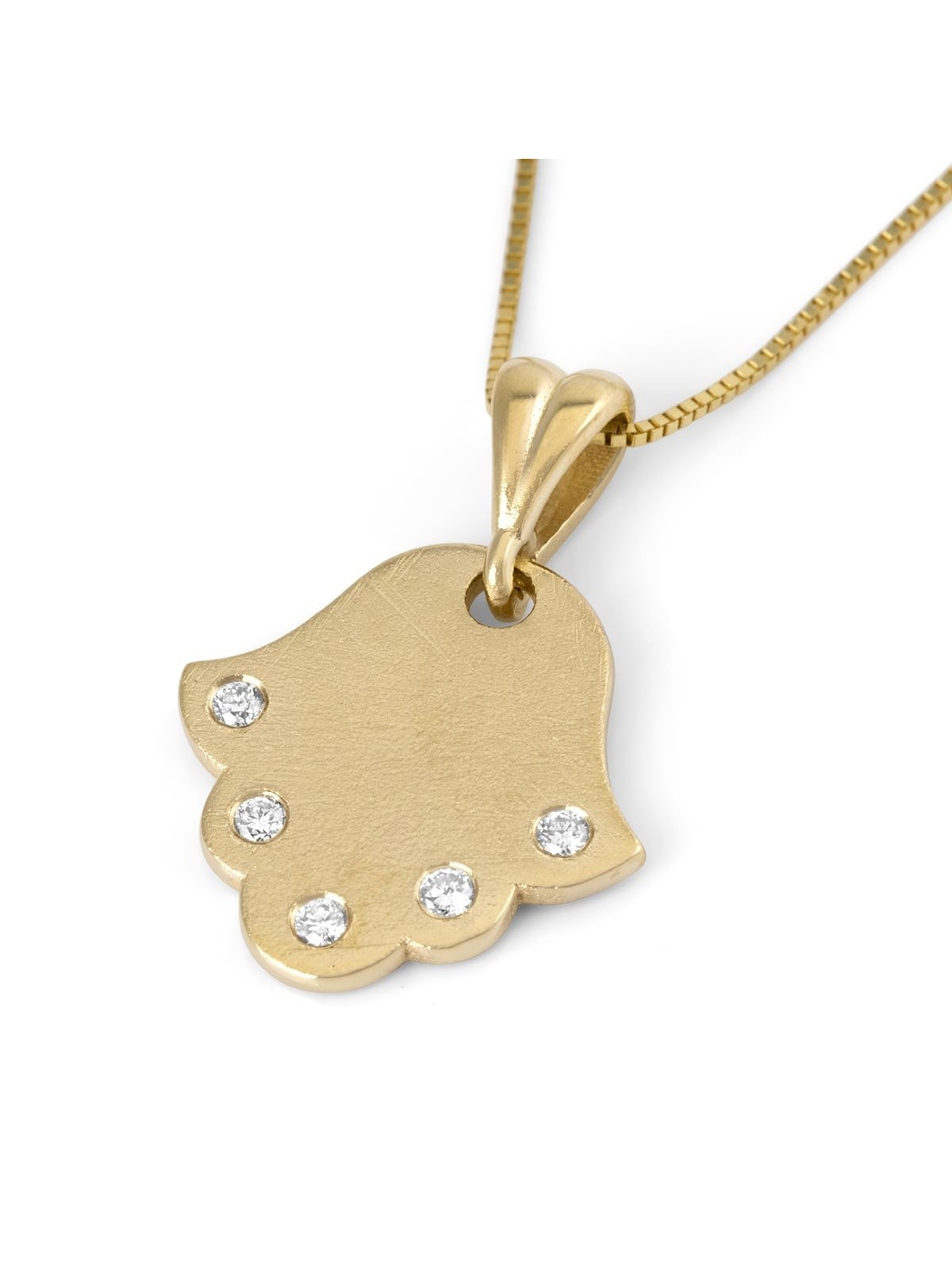 Collier pendentif Hamsa en or jaune 14 carats avec diamants blancs