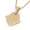 14K Yellow Gold Hamsa Pendant Necklace With White Diamonds