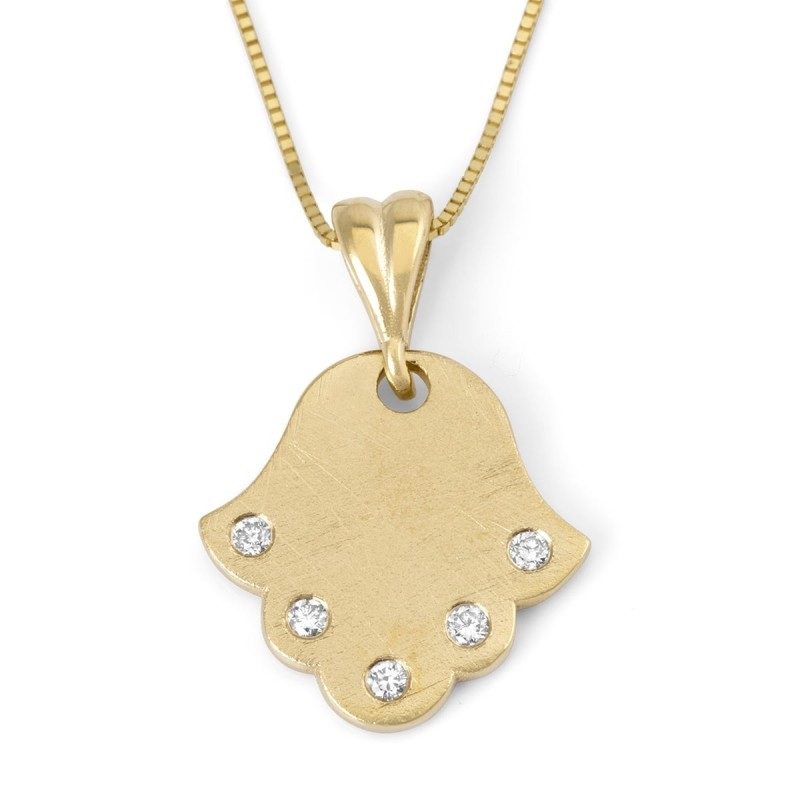 Collier pendentif Hamsa en or jaune 14 carats avec diamants blancs