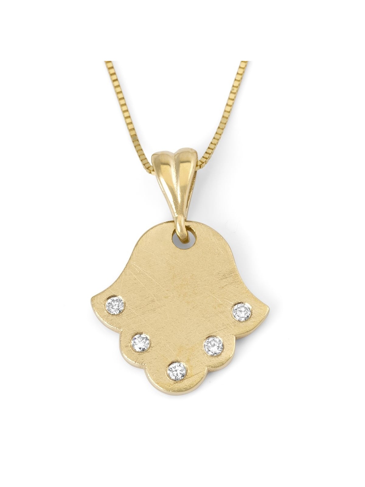 Collier pendentif Hamsa en or jaune 14 carats avec diamants blancs