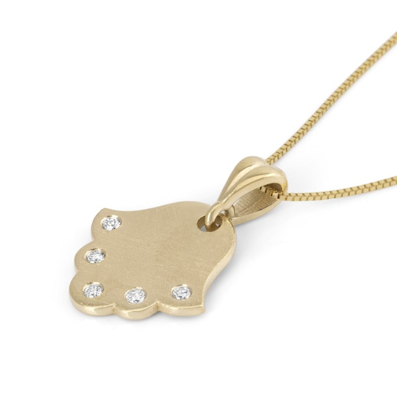 Collier pendentif Hamsa en or jaune 14 carats avec diamants blancs
