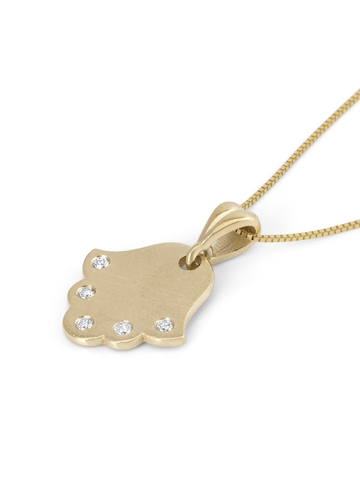 Collier pendentif Hamsa en or jaune 14 carats avec diamants blancs