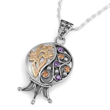 Rafael Jewelry Pendentif grenade en argent sterling et or 9 carats avec amet