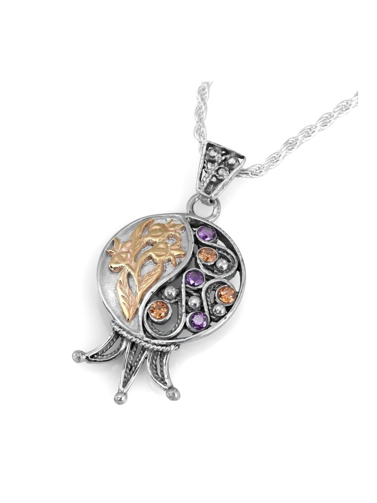 Rafael Jewelry Sterling Silver & 9K Gold Pomegranate Pendant with Amet