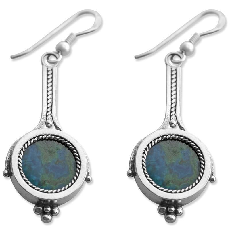Rafael Jewelry Boucles d'oreilles longues en argent sterling et pierre d'Eilat