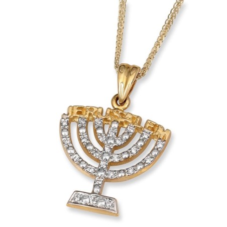Anbinder Jewelry Pendentif Menorah en or jaune 14 carats rehaussé de diamants avec