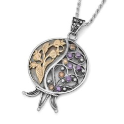 Gem-Studded Handcrafted Sterling Silver & 9K Gold Pomegranate Necklace