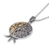 Gem-Studded Handcrafted Sterling Silver & 9K Gold Pomegranate Necklace