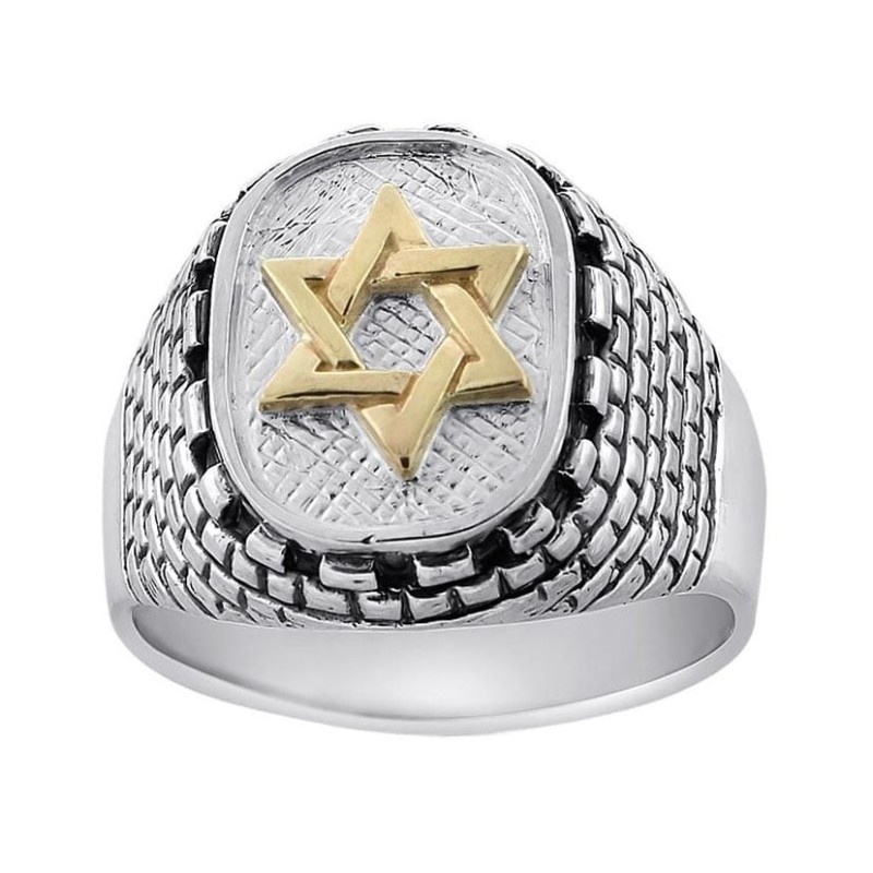 Bague étoile de David et mur Occidental en argent sterling et or
