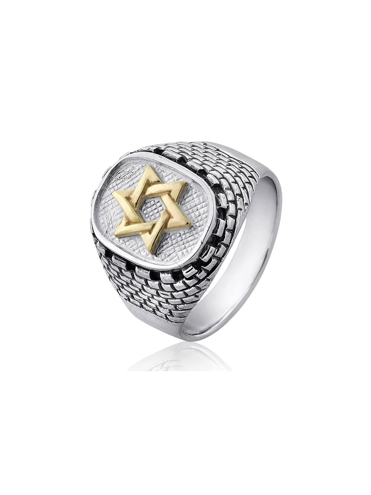 Sterling Silver and Gold Star of David and Western Wall Ring