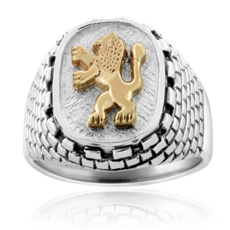 Sterling Silver and Gold Lion of Judah and Western Wall Ring