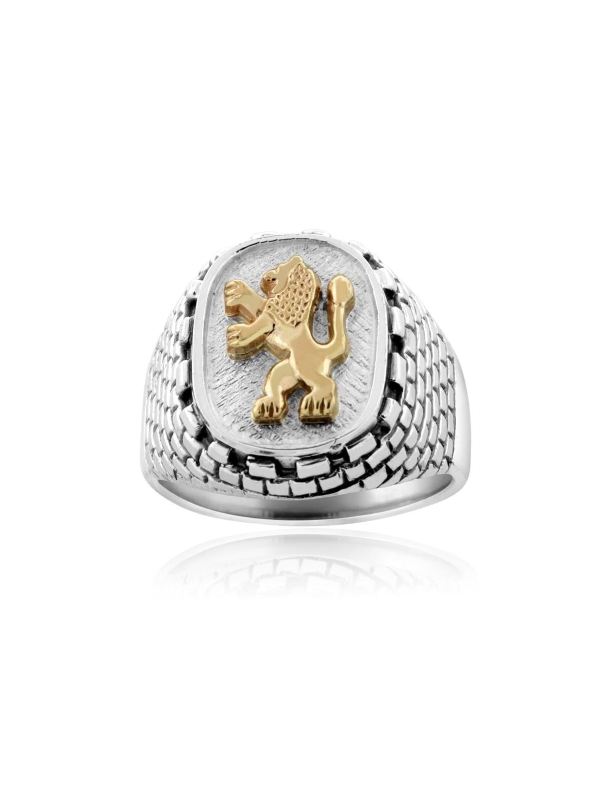 Sterling Silver and Gold Lion of Judah and Western Wall Ring