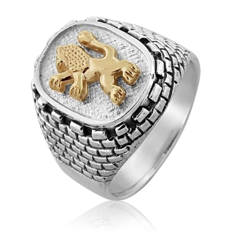 Bague Lion de Juda et Mur Occidental en Argent Sterling et Or
