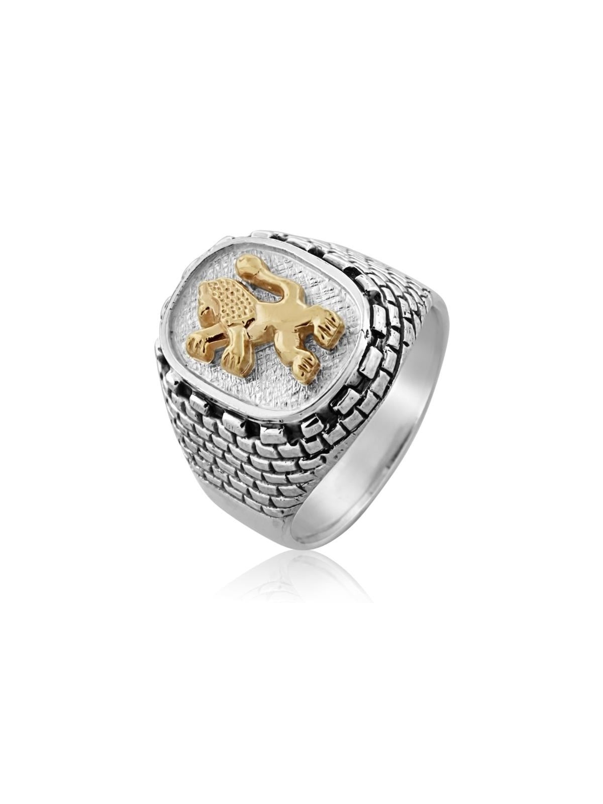 Sterling Silver and Gold Lion of Judah and Western Wall Ring