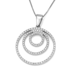 Diamond-Accented Circles 14K White Gold Pendant Necklace