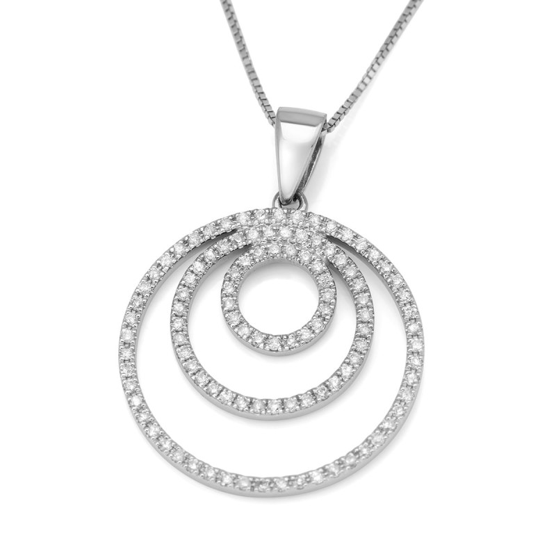 Collier à pendentif en or blanc 14 carats avec cercles rehaussés de diamants