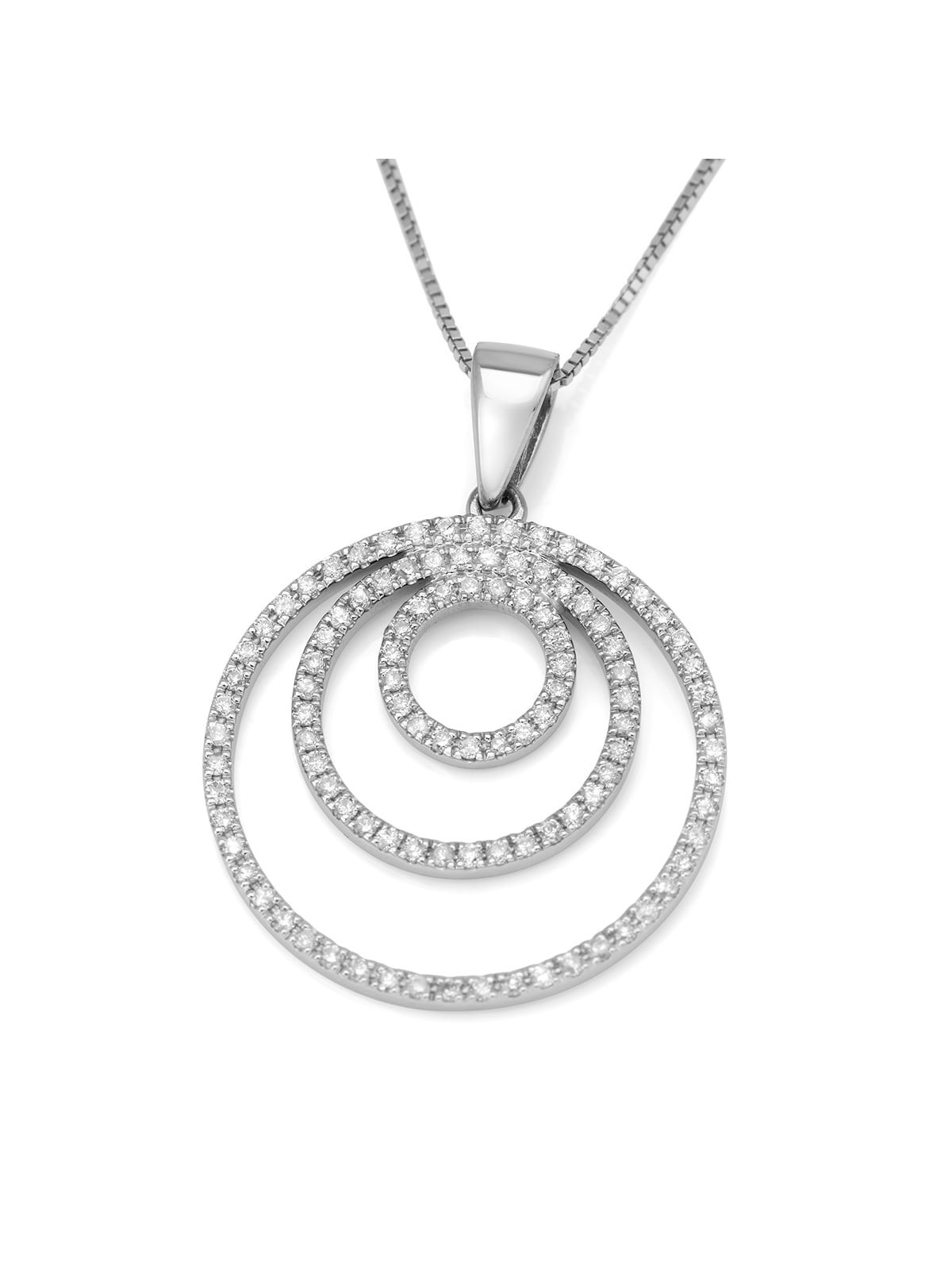 Collier à pendentif en or blanc 14 carats avec cercles rehaussés de diamants