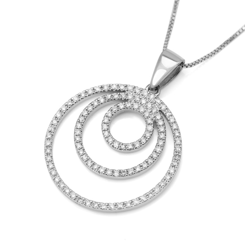 Collier à pendentif en or blanc 14 carats avec cercles rehaussés de diamants