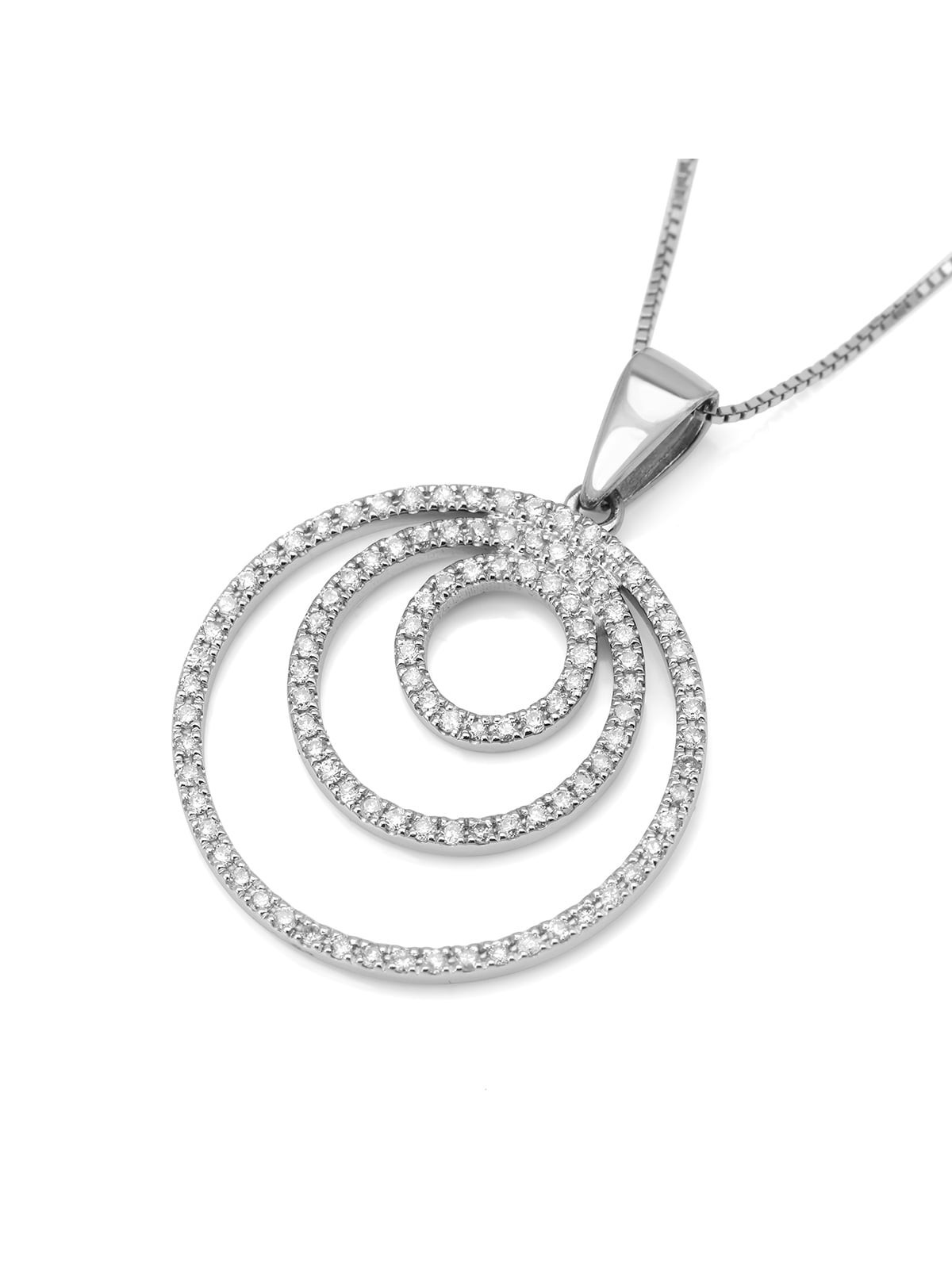 Diamond-Accented Circles 14K White Gold Pendant Necklace