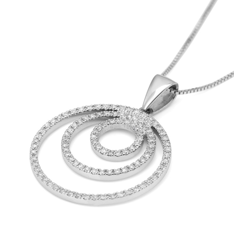 Collier à pendentif en or blanc 14 carats avec cercles rehaussés de diamants