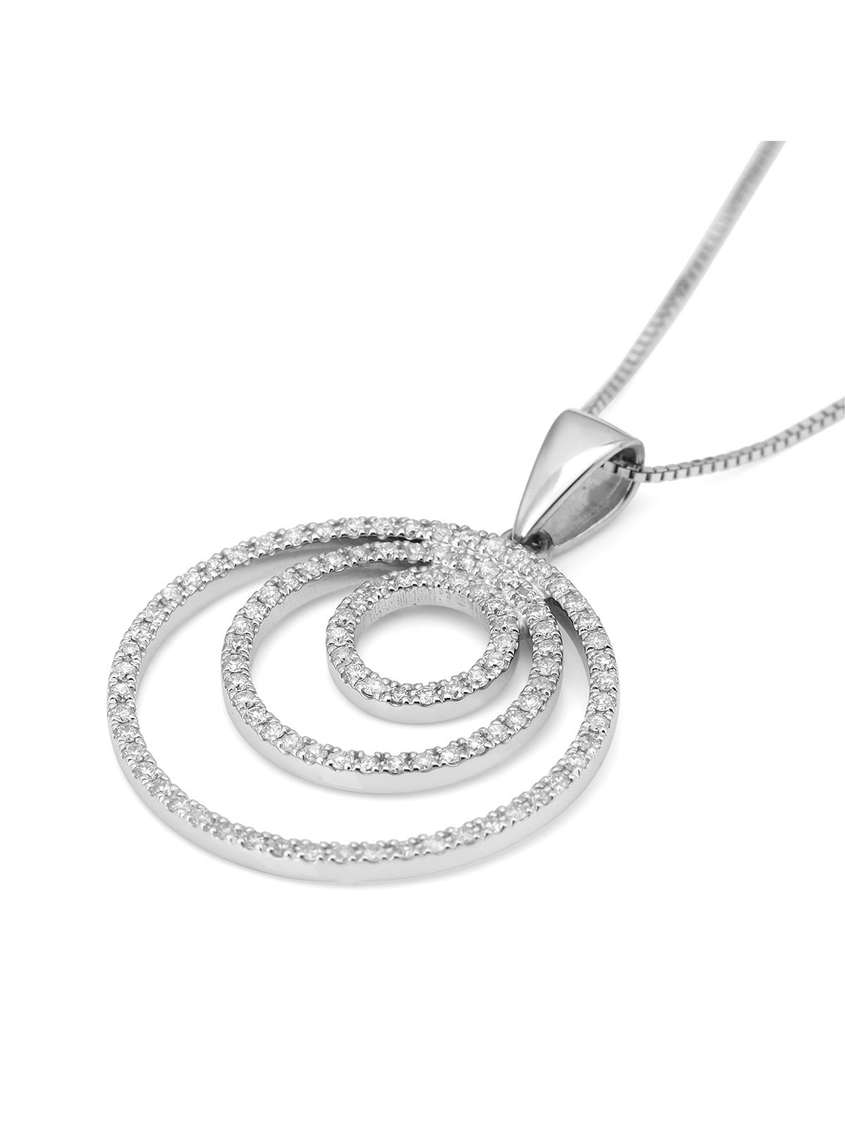 Collier à pendentif en or blanc 14 carats avec cercles rehaussés de diamants