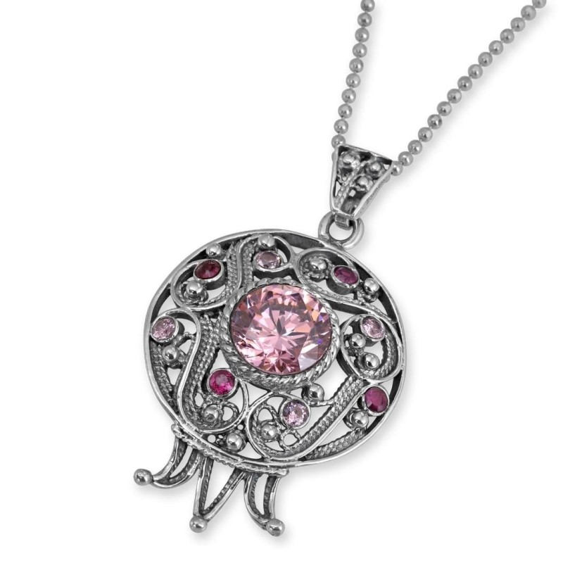 Rafael Jewelry Sterling Silver Pomegranate Filigree Pendant with Ruby