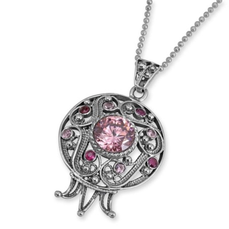 Rafael Jewelry Sterling Silver Pomegranate Filigree Pendant with Ruby