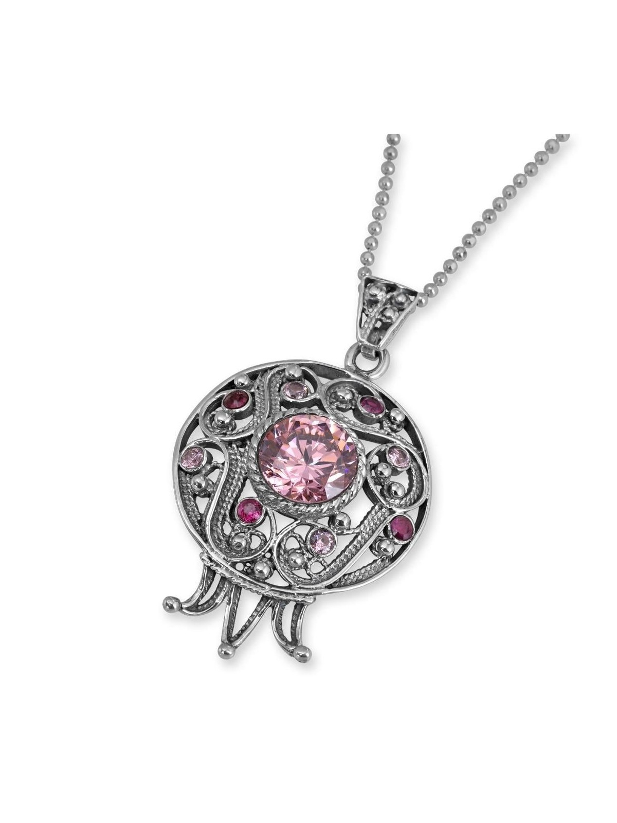 Rafael Jewelry Sterling Silver Pomegranate Filigree Pendant with Ruby
