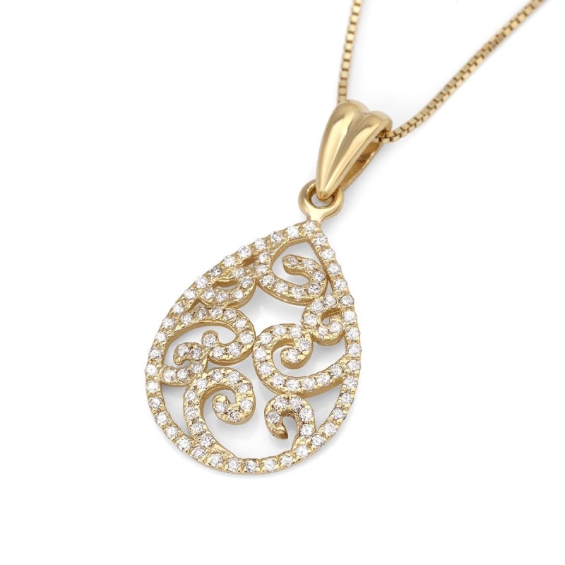 Collier pendentif en filigrane orné en or 14 carats (choix de couleurs)