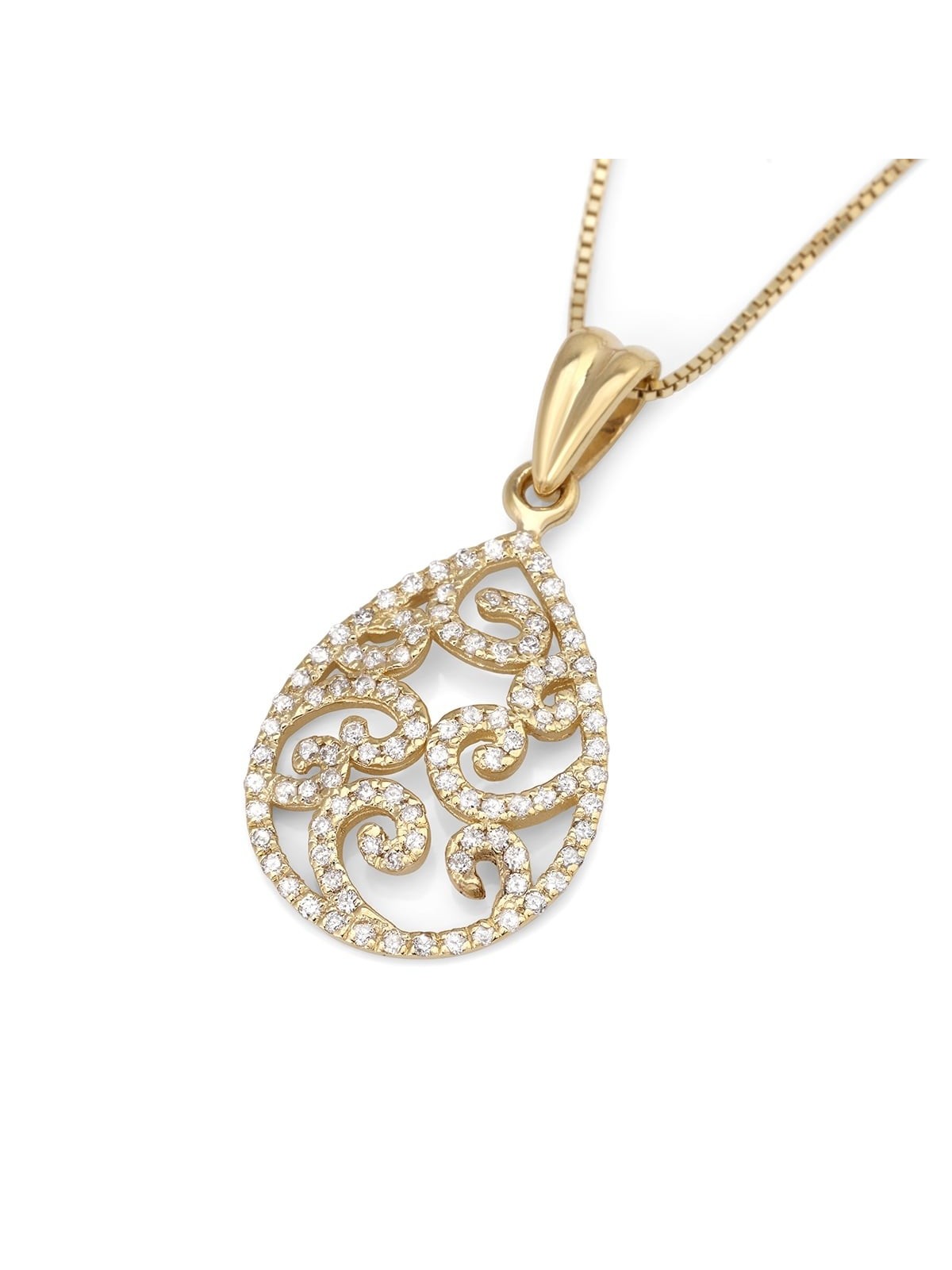 Ornate Filigree 14K Gold Pendant Necklace (Choice of Colors)