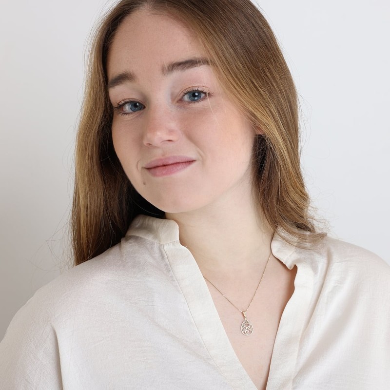 Collier pendentif en filigrane orné en or 14 carats (choix de couleurs)