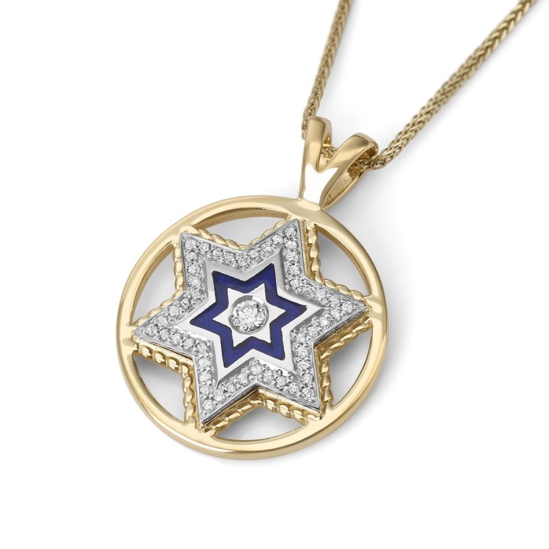 Collier pendentif diamant étoile de David de luxe en or 14 carats