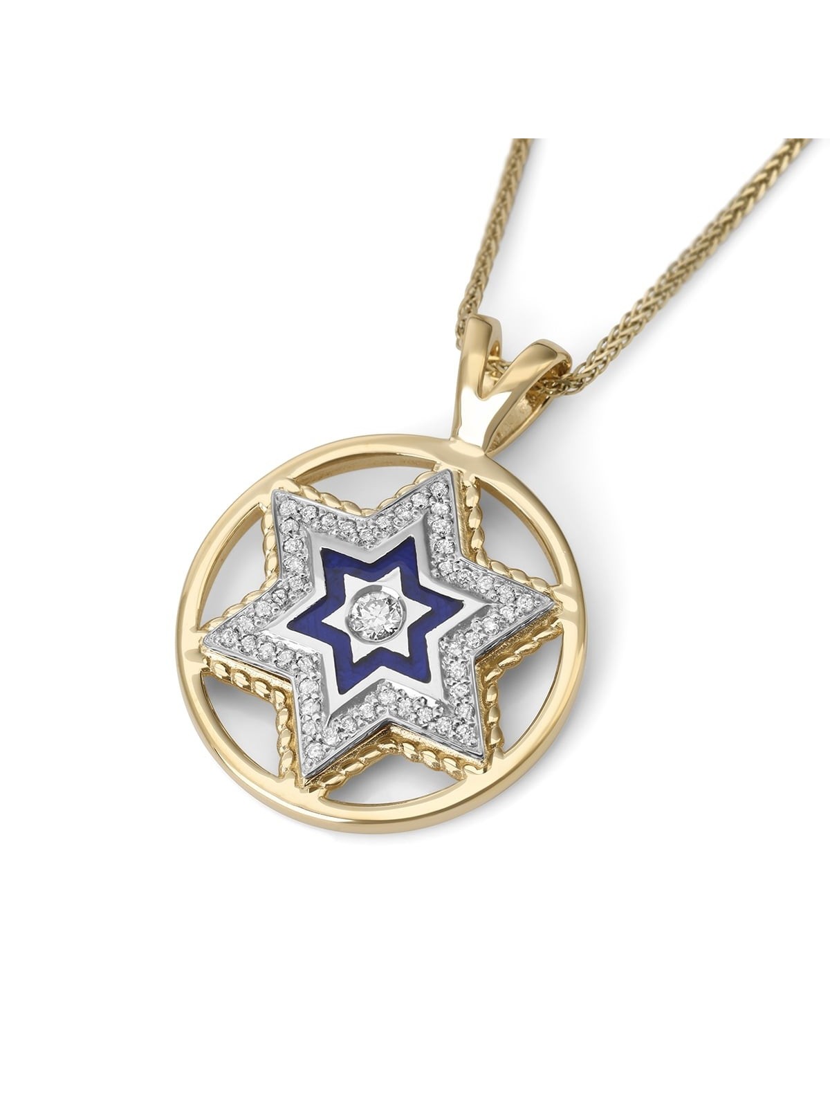 14K Gold Luxury Star Of David Diamond Pendant Necklace