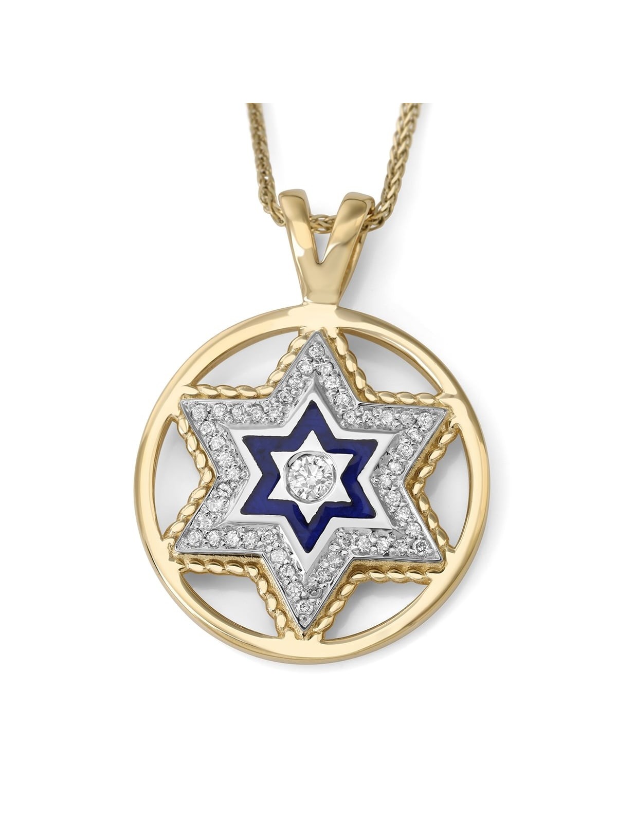 Collier pendentif diamant étoile de David de luxe en or 14 carats