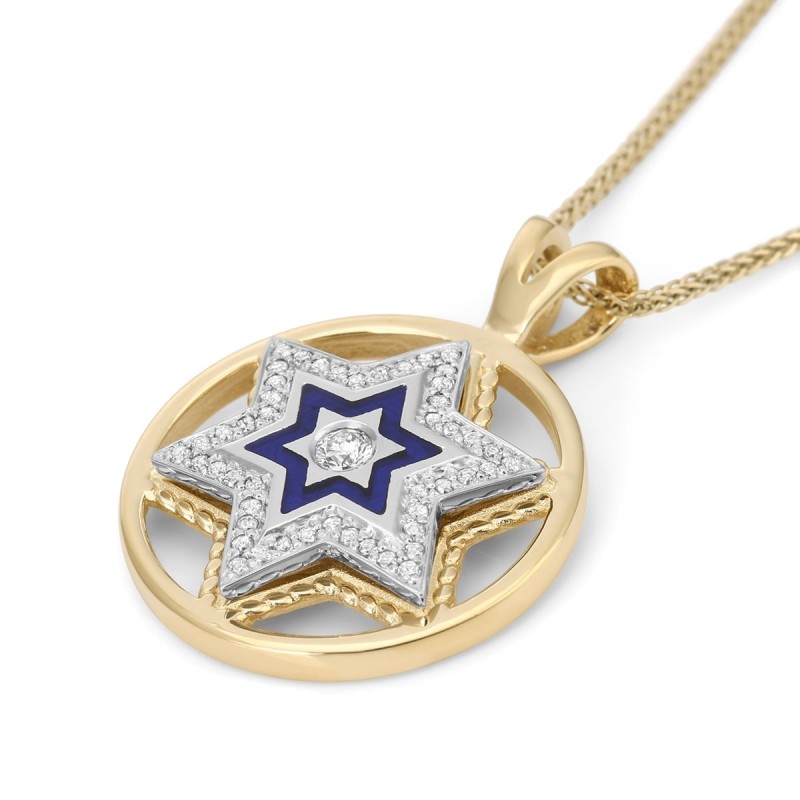 Collier pendentif diamant étoile de David de luxe en or 14 carats