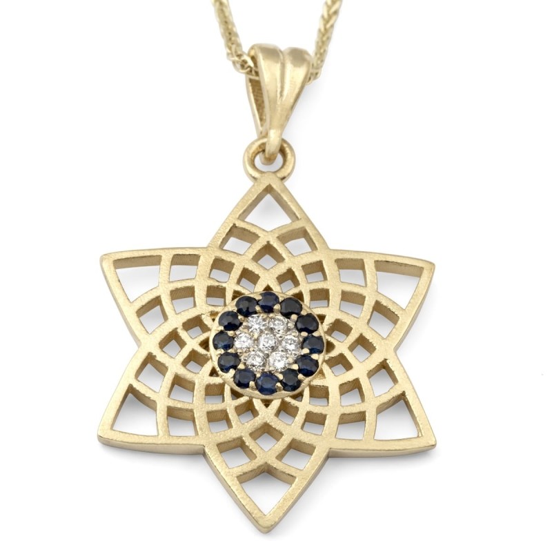Modern 14K Yellow Gold Star of David Pendant Necklace With Diamonds an