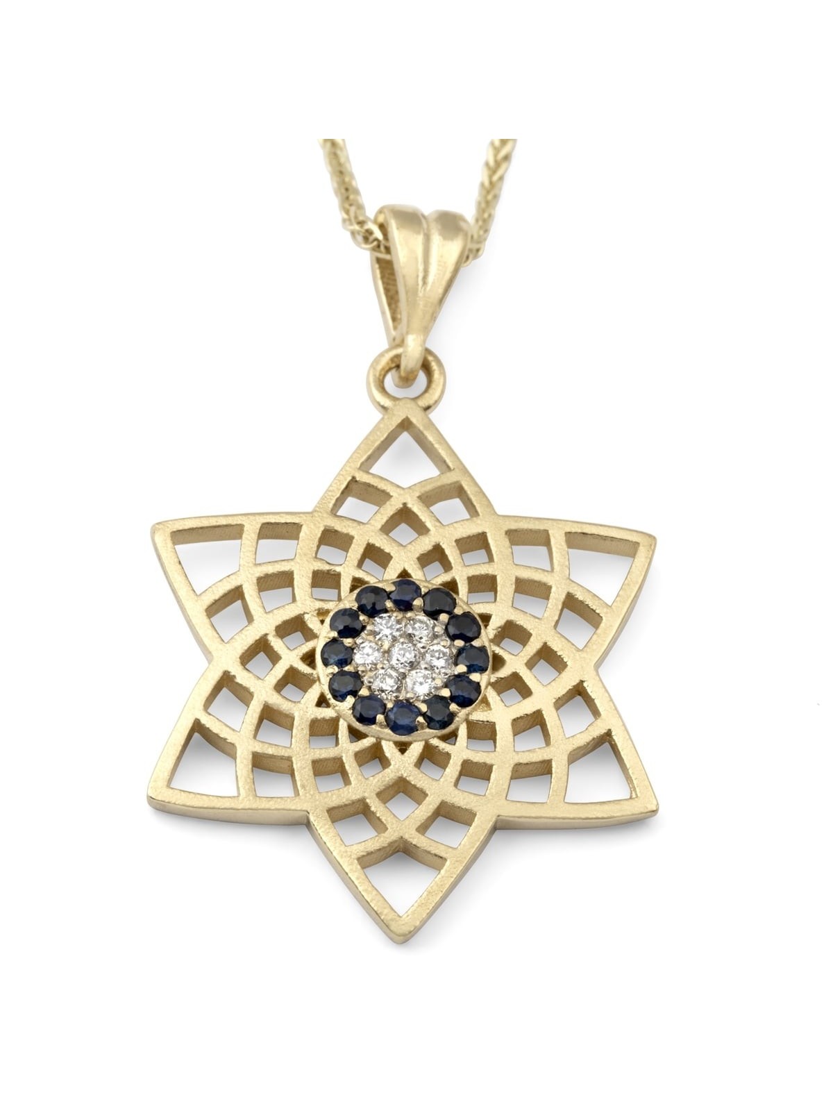 Collier moderne à pendentif étoile de David en or jaune 14 carats avec diamants et