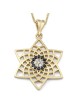 Modern 14K Yellow Gold Star of David Pendant Necklace With Diamonds an