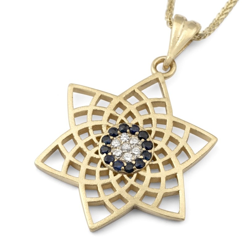 Collier moderne à pendentif étoile de David en or jaune 14 carats avec diamants et