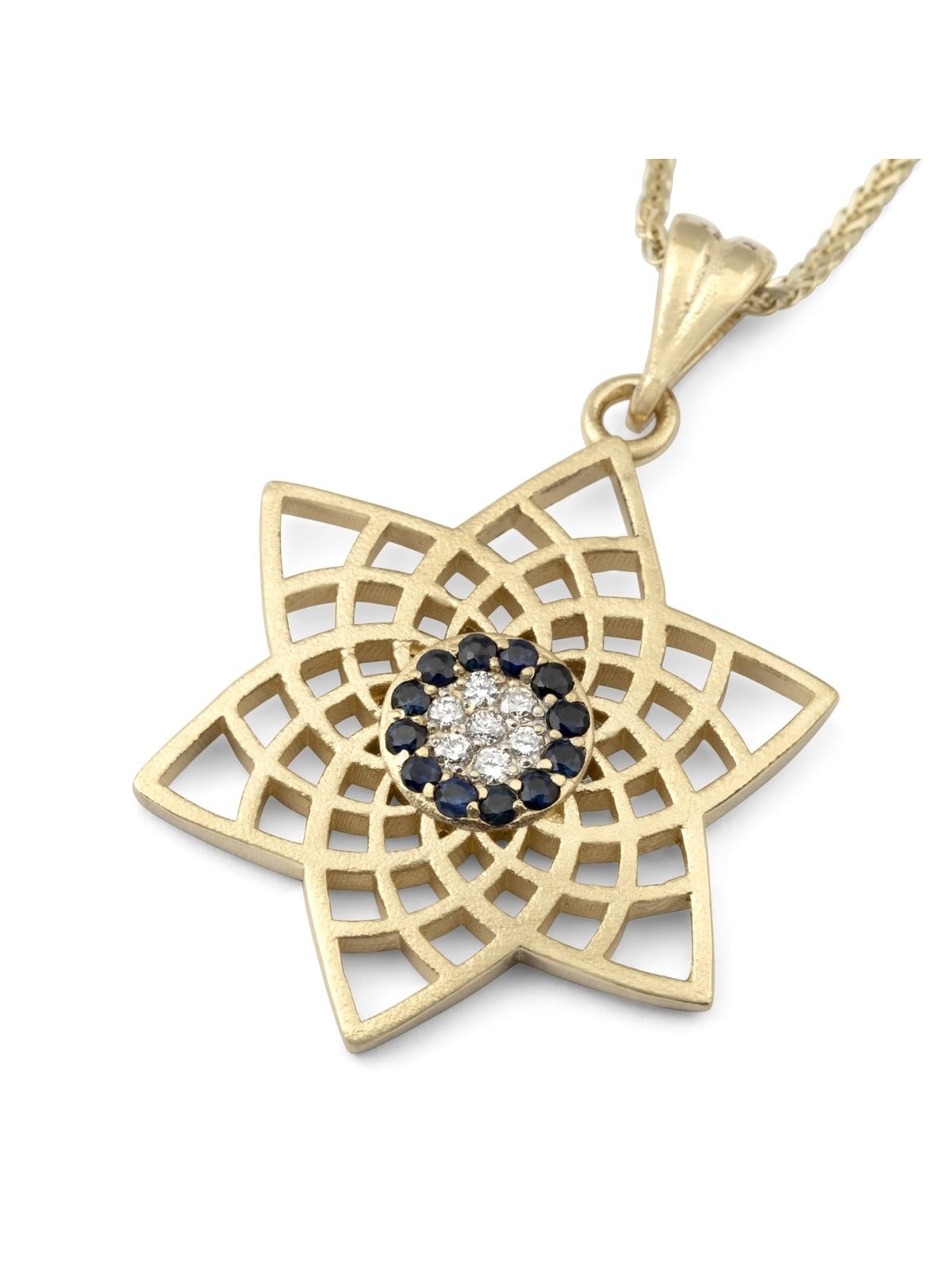 Modern 14K Yellow Gold Star of David Pendant Necklace With Diamonds an