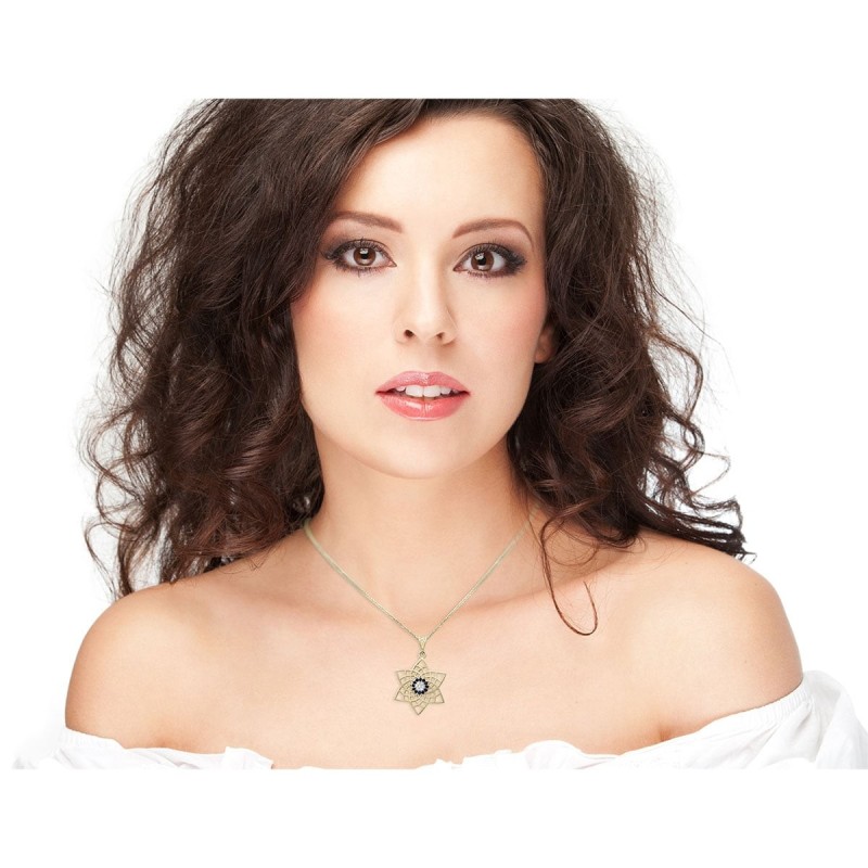 Collier moderne à pendentif étoile de David en or jaune 14 carats avec diamants et