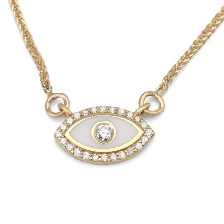 Collier pendentif mauvais œil en or jaune 14 carats rehaussé de diamants