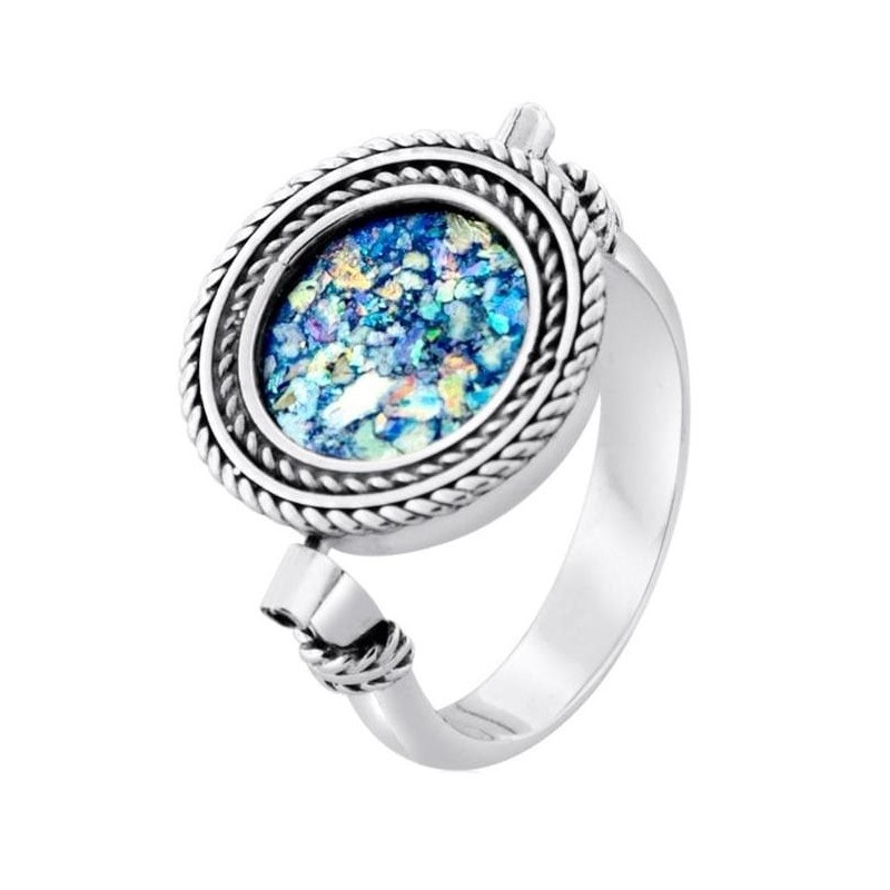 Bague romaine en verre et cercle d'argent