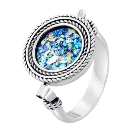 Bague romaine en verre et cercle d'argent