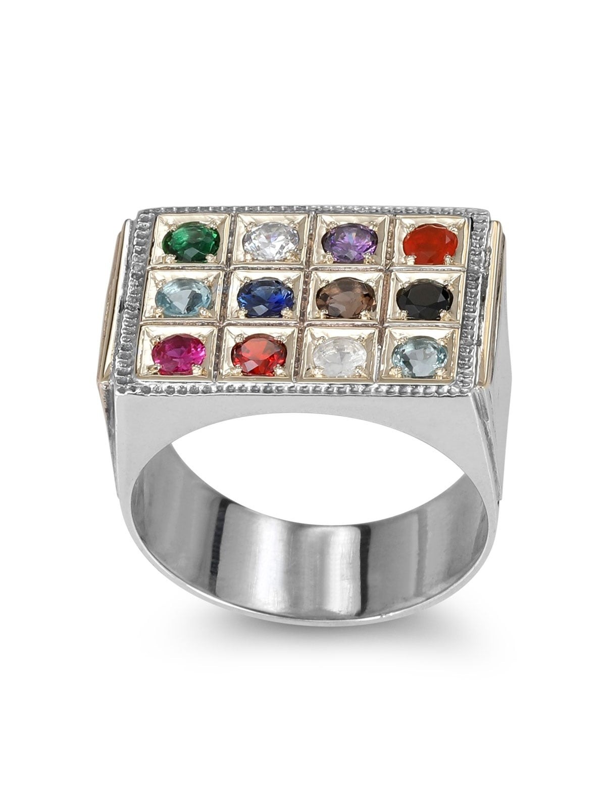 Bague pour homme Hoshen en argent et or avec diamant et pierres précieuses